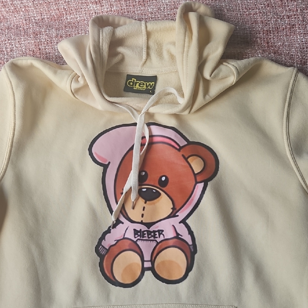 DREW Cream Hoodie with Bear Design